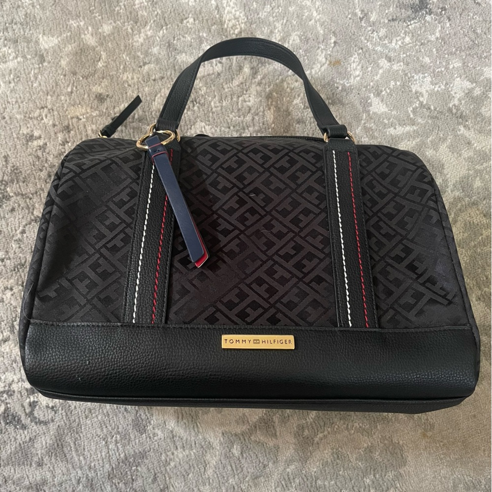 Tommy Hilfiger Black Satchel with Red and White Accents
